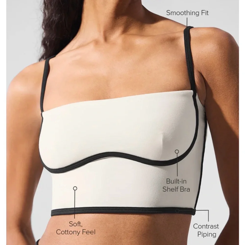 Alo Yoga Airbrush Streamlined Bra Tank in the Ivory/Black - Picture 1 of 5